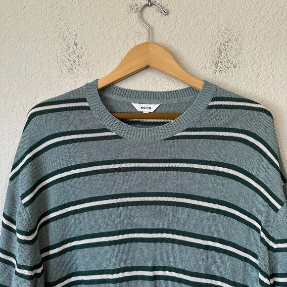 KOTN Knit T-Shirt Teal Green Striped SS Pullover Oversized Retro 90s - Picture 3 of 7